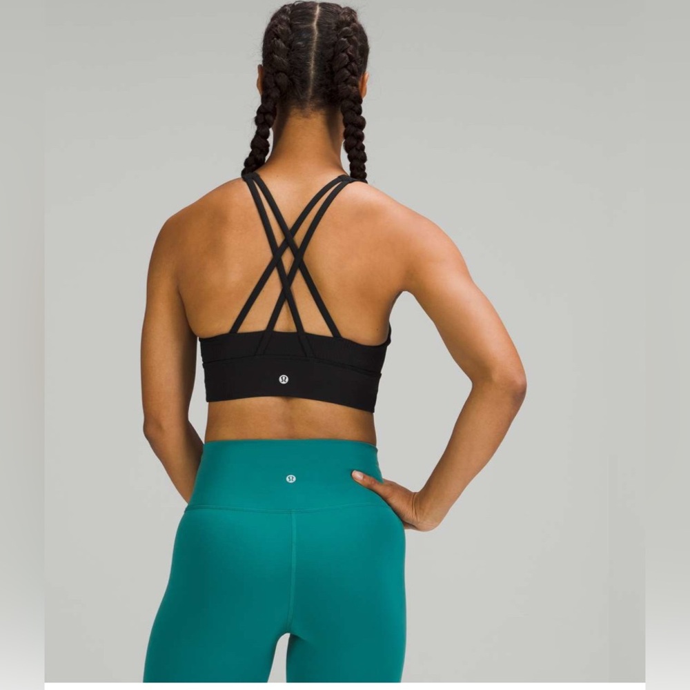 Lululemon Energy Bra High Neck Long Line Rib Sports Bra Size 8 - color: Black - Picture 2 of 5